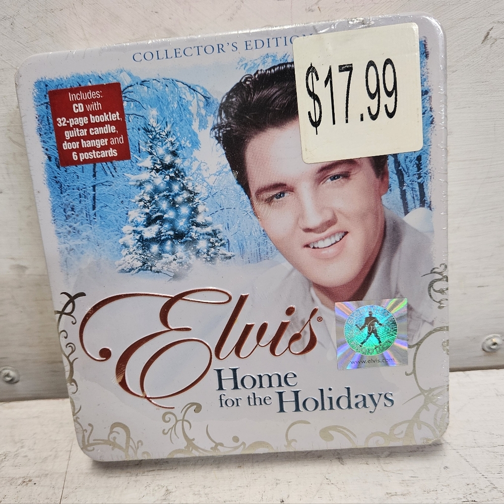 New Elvis Home for the Holidays Christmas Tin Box Set CD Book & Candle